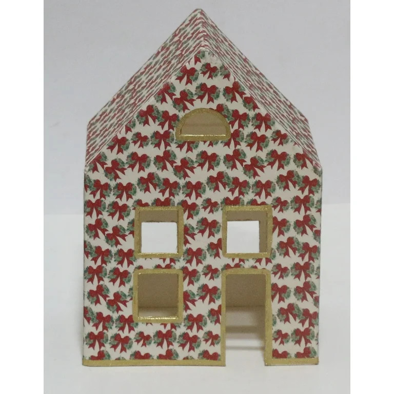Paper Mache Bow House Christmas Tabletop Decoration, Multicolor, 7.95", by Holiday Time | Walmart (US)
