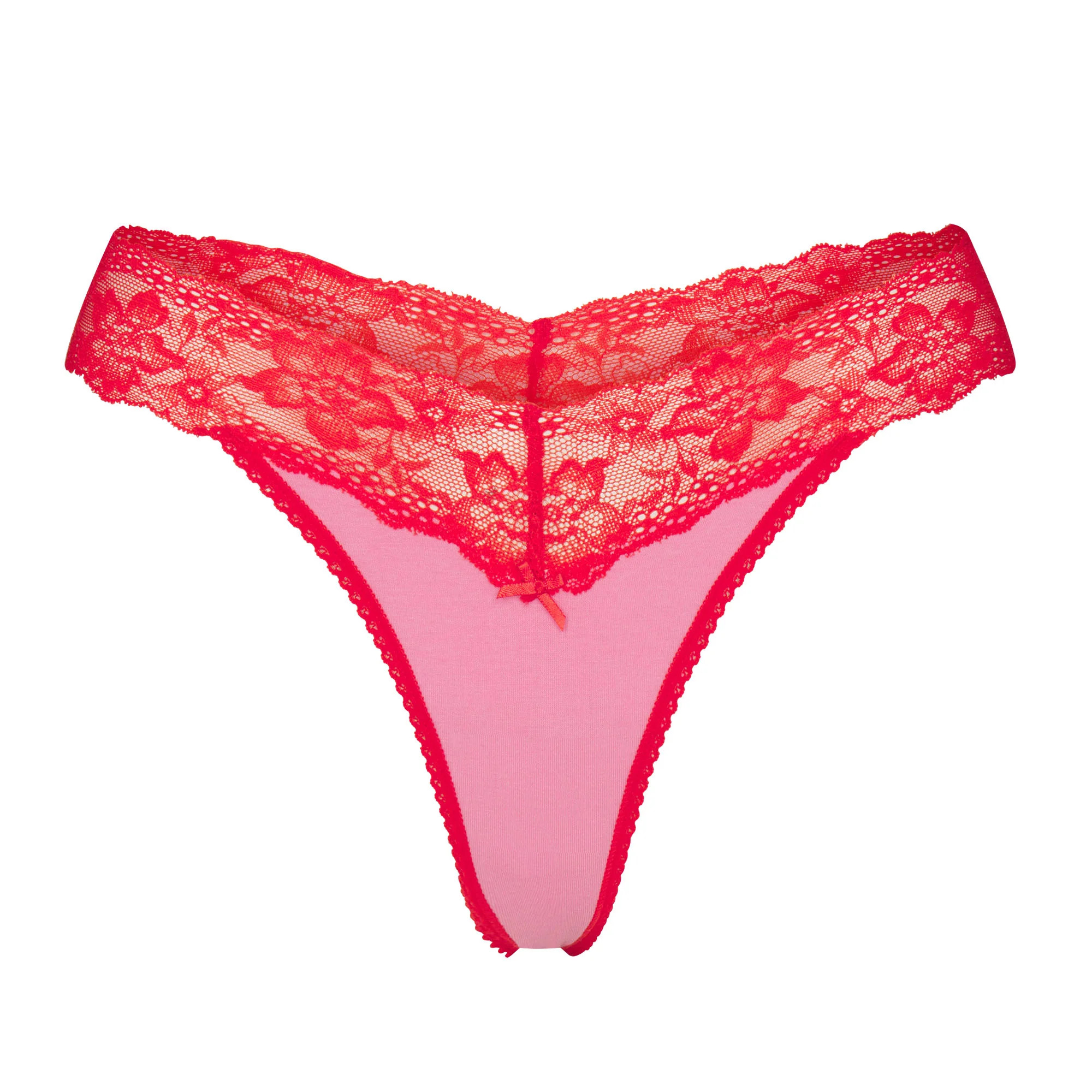 LIGHTWEIGHT COTTON WIDE LACE THONG | CARNATION CONTRAST | SKIMS | SKIMS (US)