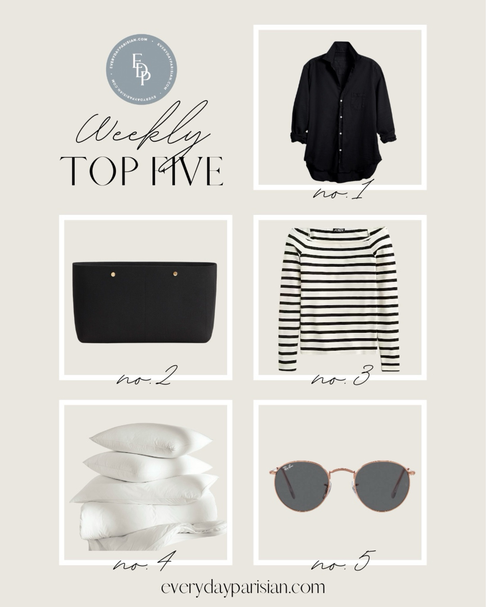 This week’s best sellers are transitioning to spring. My favorite rayban sunglasses 🕶️ along with a cute and affordable striped off the shoulder shirt. I used the Cuyana insert for my time in Paris. It’s a game changer for organization. 

#LTKover40