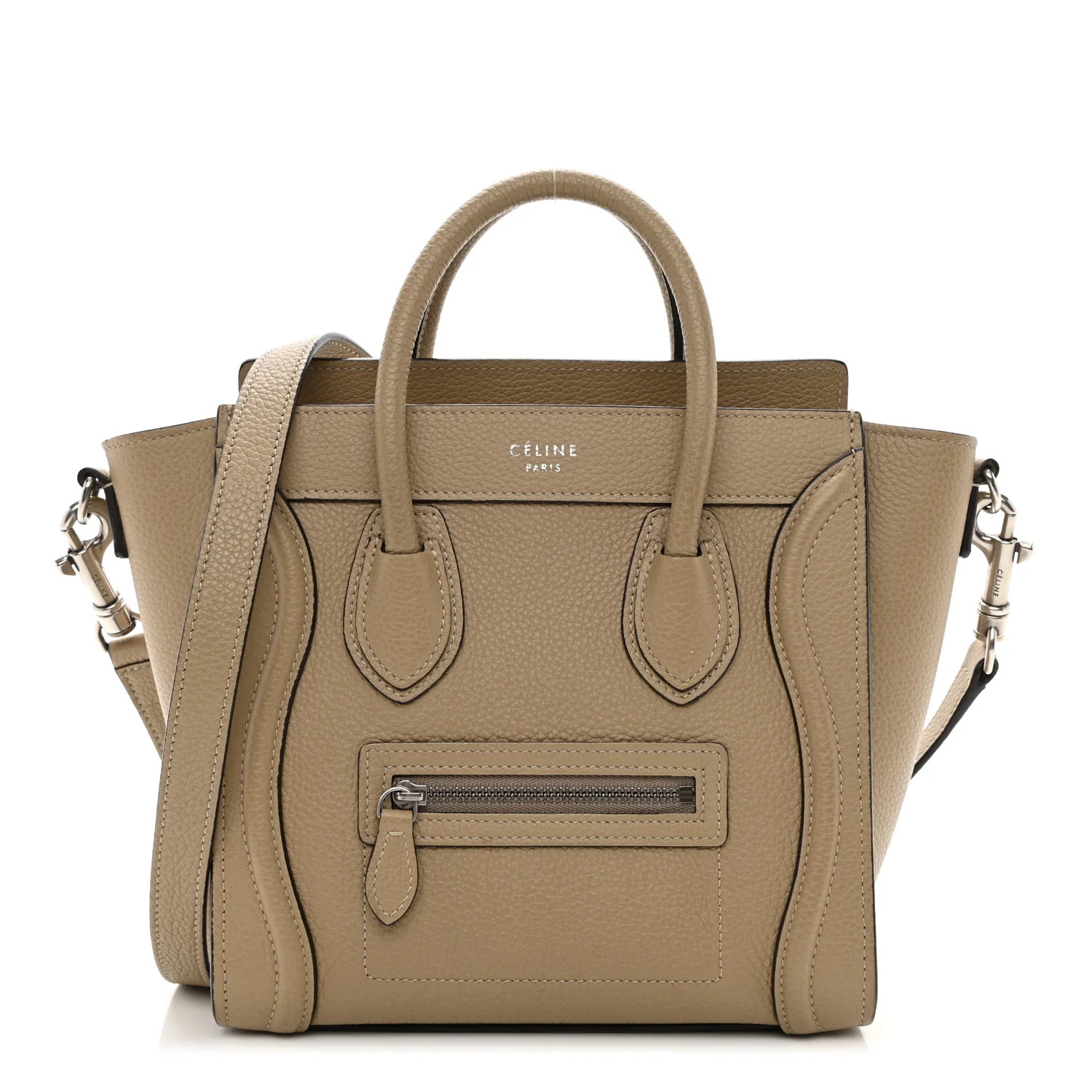CELINE Drummed Calfskin Nano Luggage Dune | FASHIONPHILE (US)