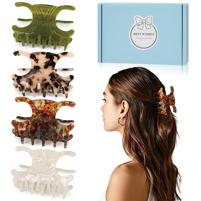 Premium Acetate Butterfly Hair Clips, 4 Pack Medium Claw Clips for Women – Strong Hold Butterfl... | Amazon (US)