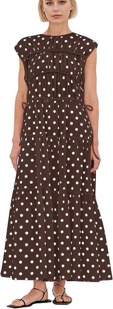 calbatic Women Pleated Ruched Tiered Maxi Dress Sleeveless Patchwork Ruffle Hem A Line Flowy Summ... | Amazon (US)