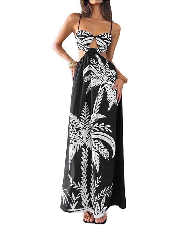 Floerns Women's Summer Tropical Boho Maxi Dress Cut Out Bow Backless Beach Vacation Dresses | Amazon (US)