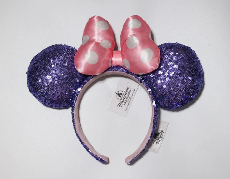 Disney Parks Purple Sequin With Pink Polka Dot Bow - Etsy | Etsy (US)