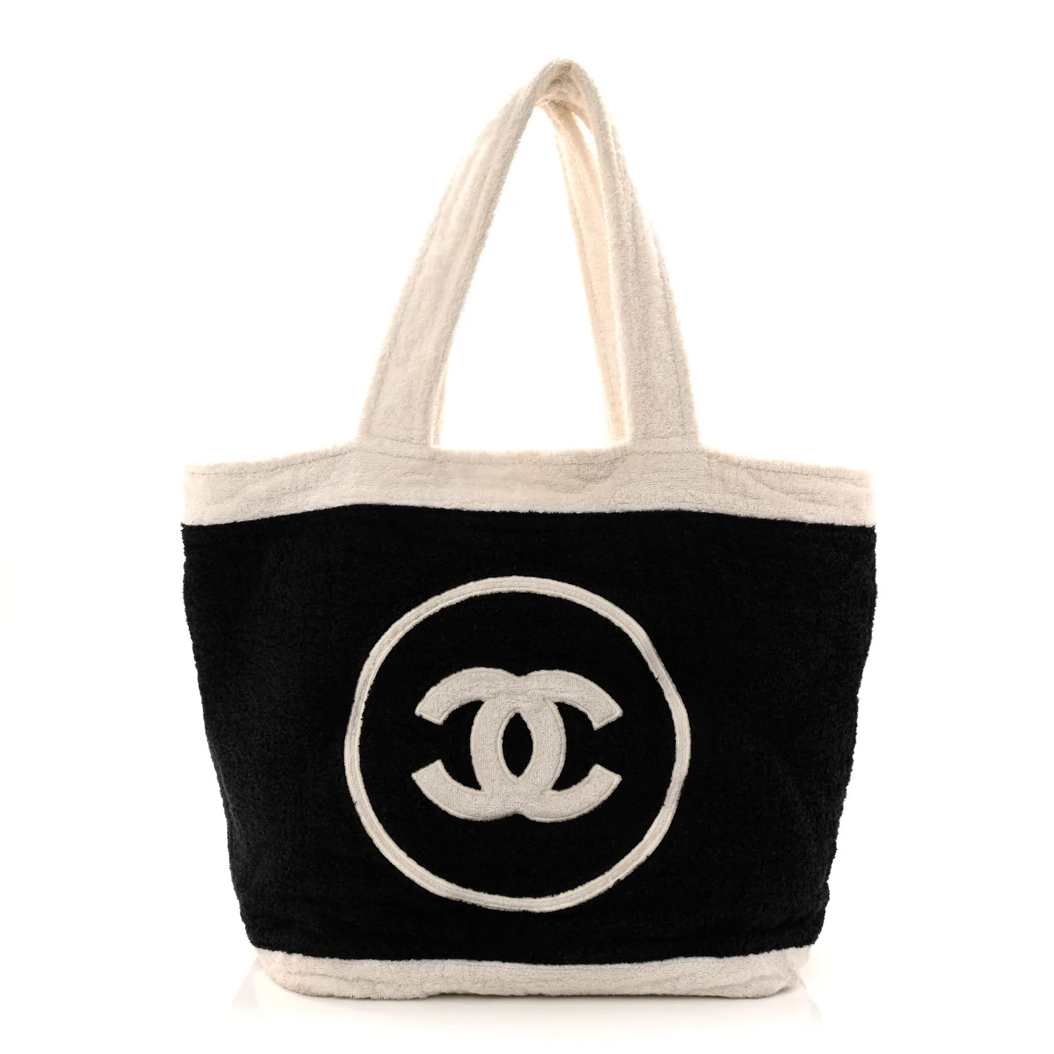 Terry Cotton CC Beach Tote Towel Set Black White | FASHIONPHILE (US)