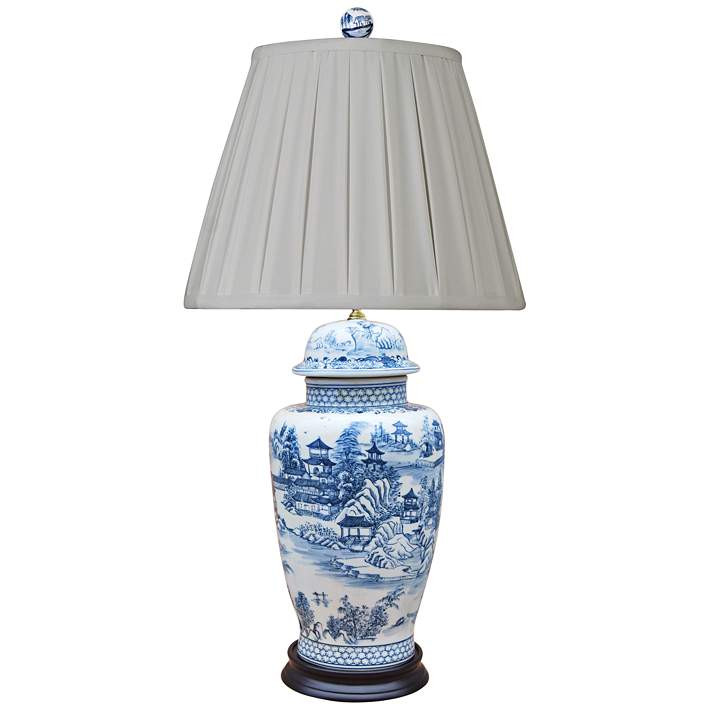Leikko 31 1/2" Blue and White Chinoiserie Temple Jar Table Lamp | Lamps Plus