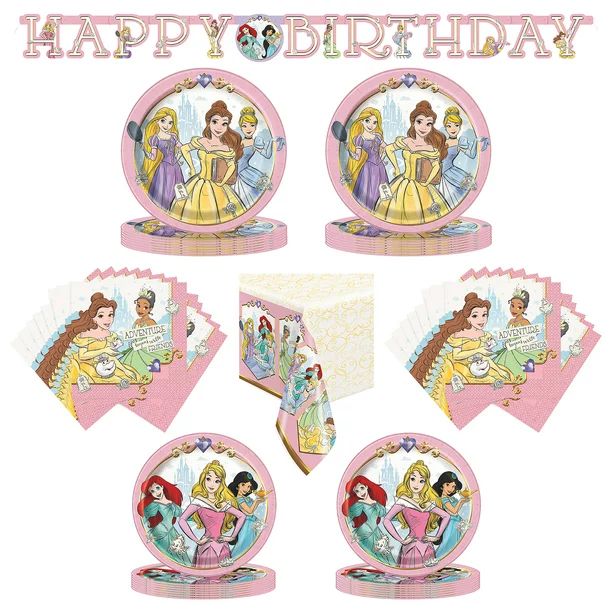 Disney Princess Birthday Party Tableware and Decoration Kit for 16 Guests | Walmart (US)