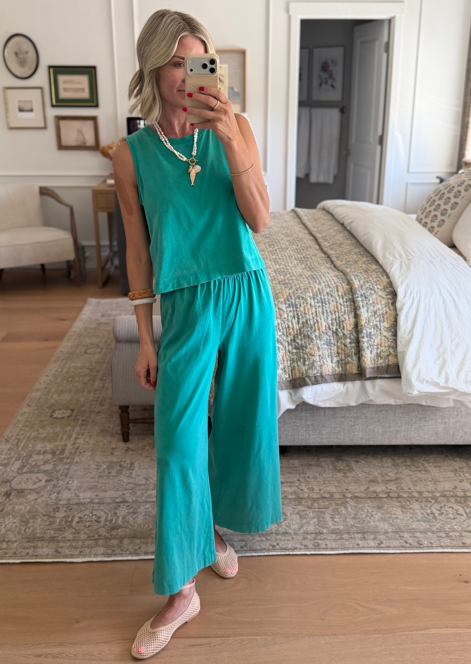 This teal set is the perfect effortless summer outfit! 

summer fashion, matching set, ballet flats 

 #LTKootd #LTKmomlife #LTKOver40