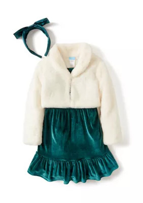 Draper James Girls 4-6x 2 Piece Faux Fur Jacket Dress Set | Belk