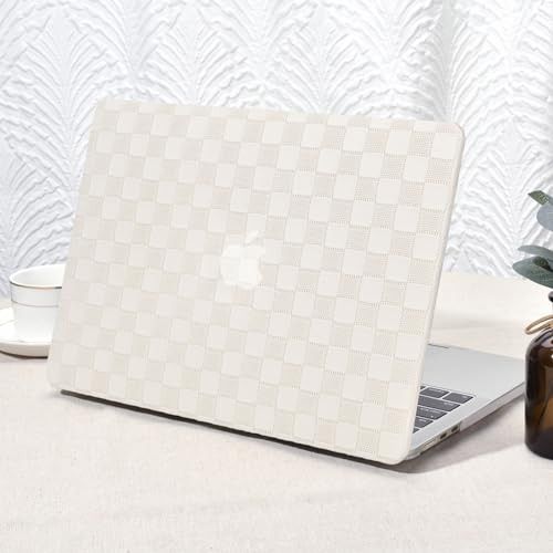 Seorsok Compatible with MacBook Air 13.6 inch Case 2022 A2681 M2 Chip with Liquid Retina Display Touch ID,Elegant Leather Plastic Hard Shell Case with Transparent Keyboard Cover,Beige PVC Grid | Amazon (US)