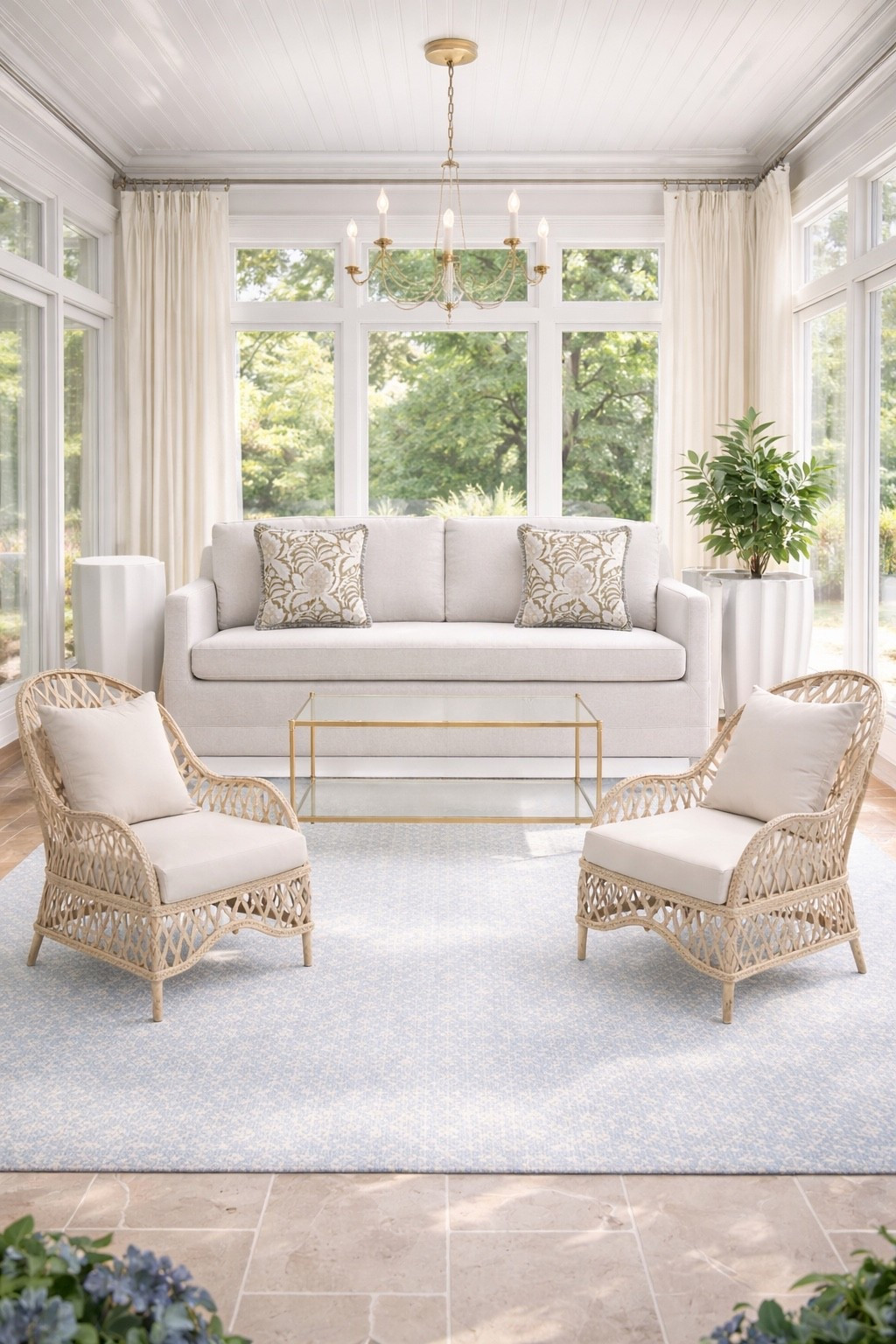 A sitting room design blending timeless traditional and coastal styles - perfect for a living room or sunroom! Using all furniture under $500 ☀️🤍

#LTKdayinmylife #LTKSaleAlert #LTKHome