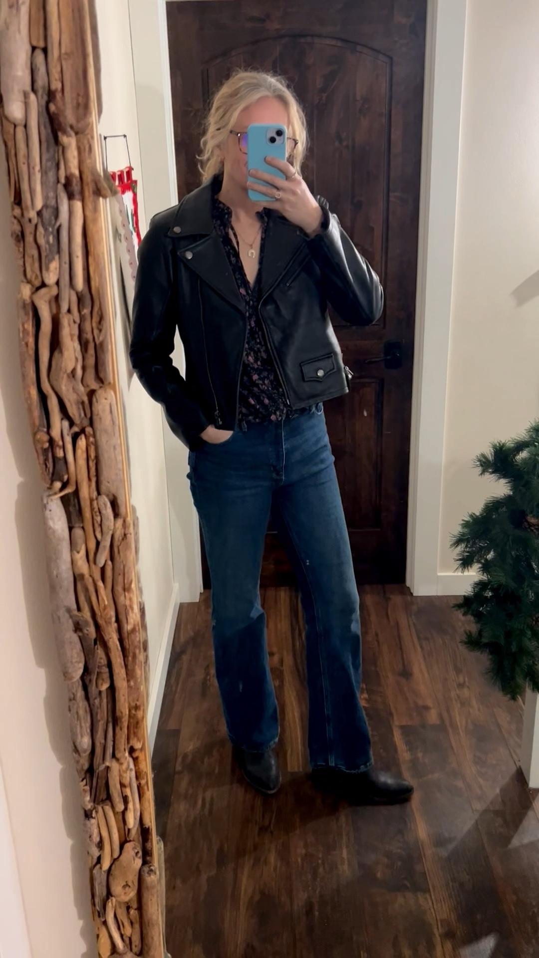 Just felt like a black leather moto jacket and cowboy boots kind of day. Not wearing anything “new"today except my horseshoe pendant which was a gift from a friend. 

#LTKOver40 #LTKmomlife #LTKootd
