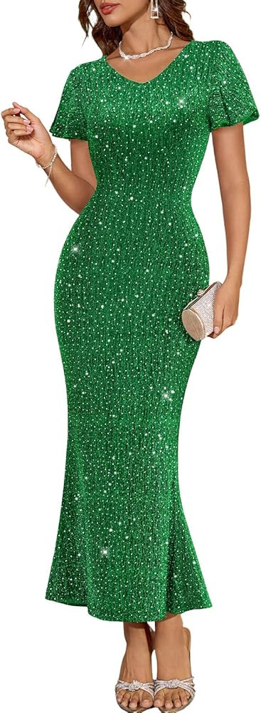 DRESSTELLS Womens Cocktail Sequin Wedding Guest Dresses, Formal Glitter Sparkly Evening Party Lon... | Amazon (US)