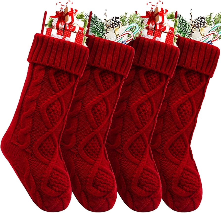 HEYHOUSE Christmas Stockings, 4 Pack Personalized Christmas Stocking 18 Inches Large Cable Knitte... | Amazon (US)