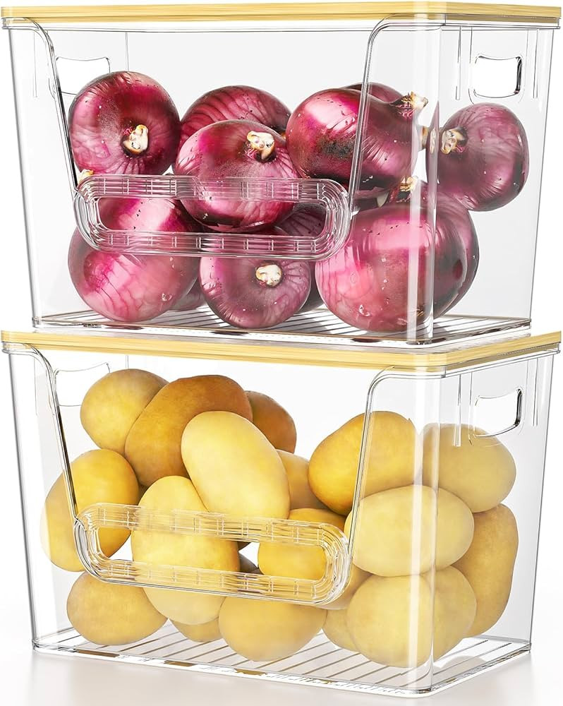 Delamu 2 Set Pantry organizers and Storage, kitchen organizers and storage with Bamboo Top, Stack... | Amazon (US)