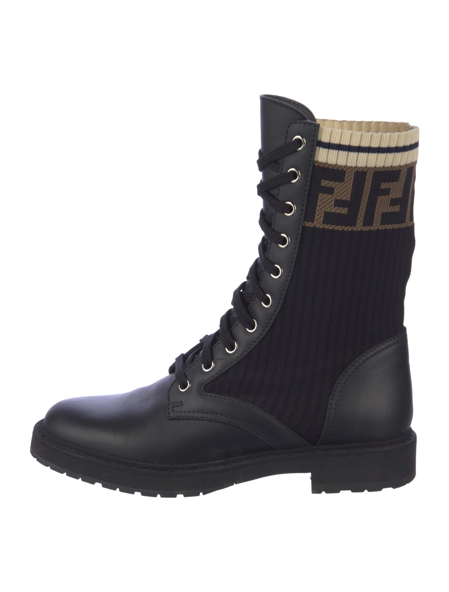 Zucca FF Logo Leather Combat Boots | The RealReal