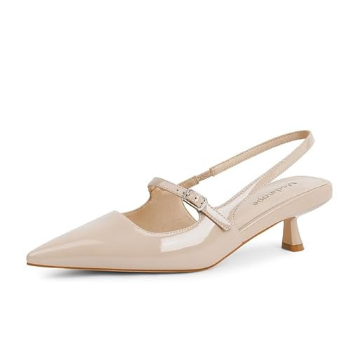 Modatope Kitten Heels for Women Pointed Toe Nude Heels Closed Toe Stiletto Slip on Slingback Heels Women Pumps Dress Shoes for Women Formal Bridal Wedding Shoes Nude Low Heels Size 8.5 | Amazon (US)