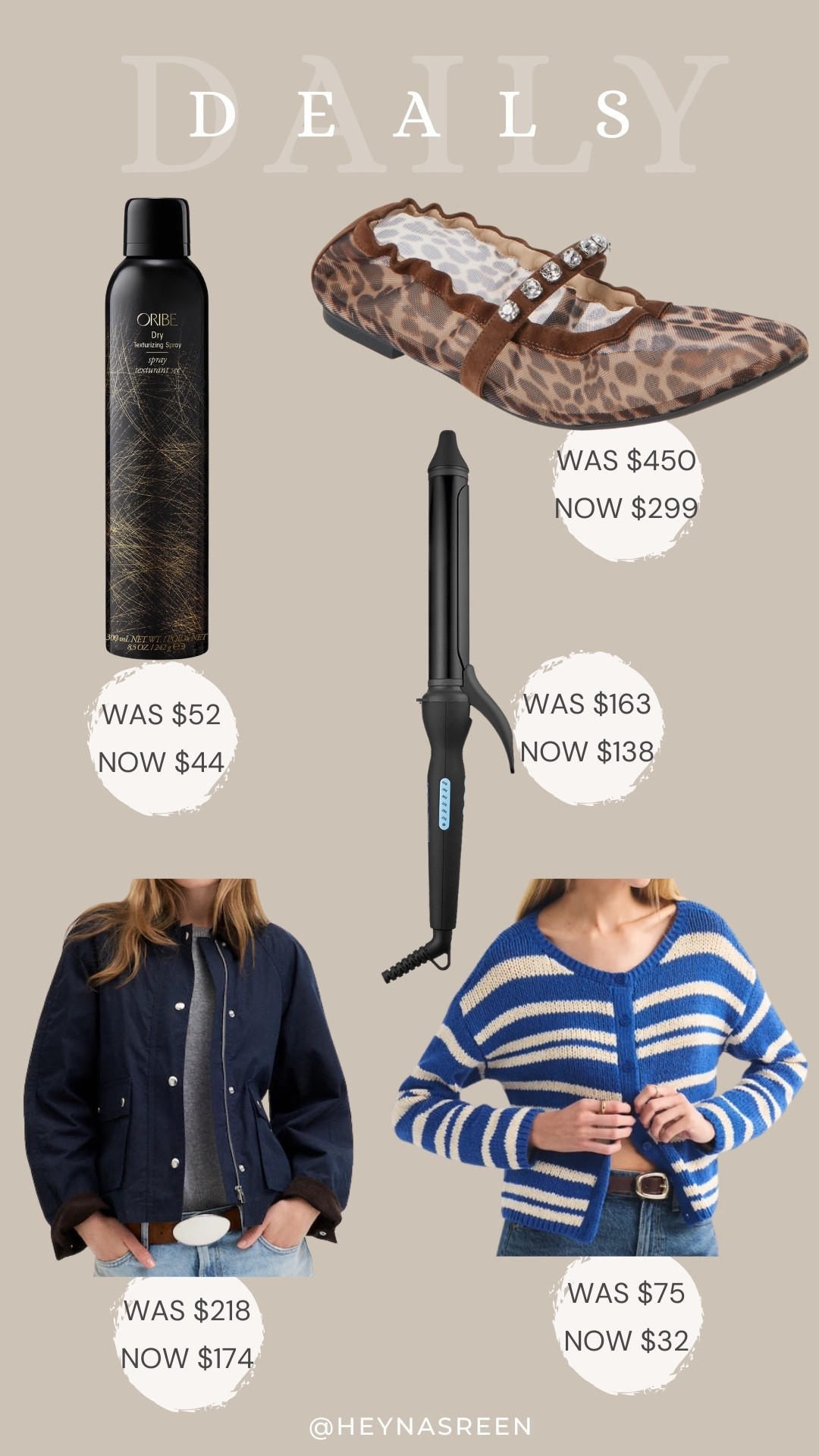Daily deals on Oribe texturing spray, Stuart Weitzman flats, Bio Iconic curling iron, Abercrombie cardigan, Madewell jacket