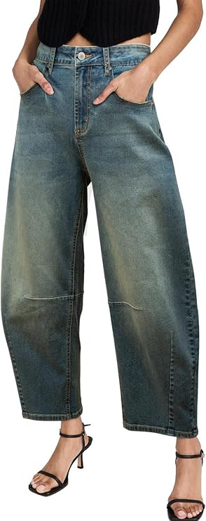 Sidefeel Women's Barrel Jeans Wide Leg Vintage Mid Rise Y2k Baggy Boyfriend Ankle Denim Pants | Amazon (US)