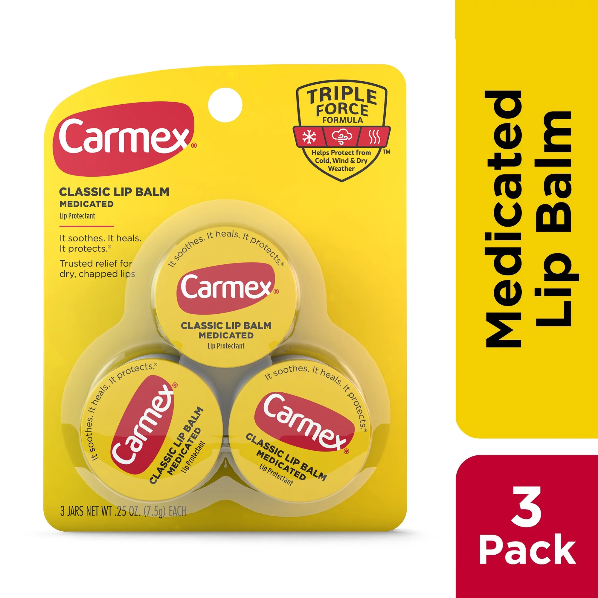 Carmex Classic Medicated Lip Balm Jars, Lip Moisturizer, 3 Count (1 Pack of 3) | Walmart (US)