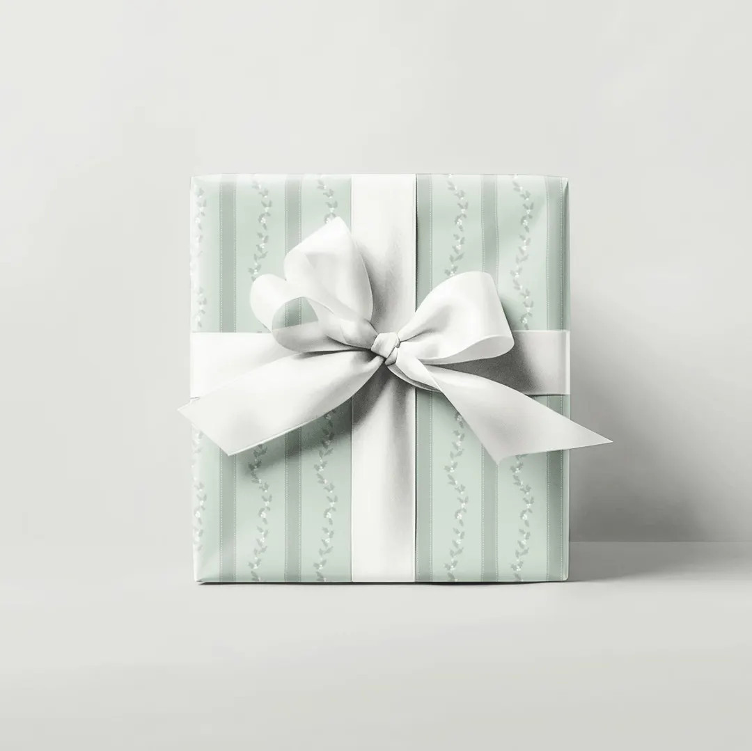 Holly Garland Stripe Sage Green Wrapping Paper, Ivy, Mistletoe, Sage Green, Elegant Holiday Patte... | Etsy (US)