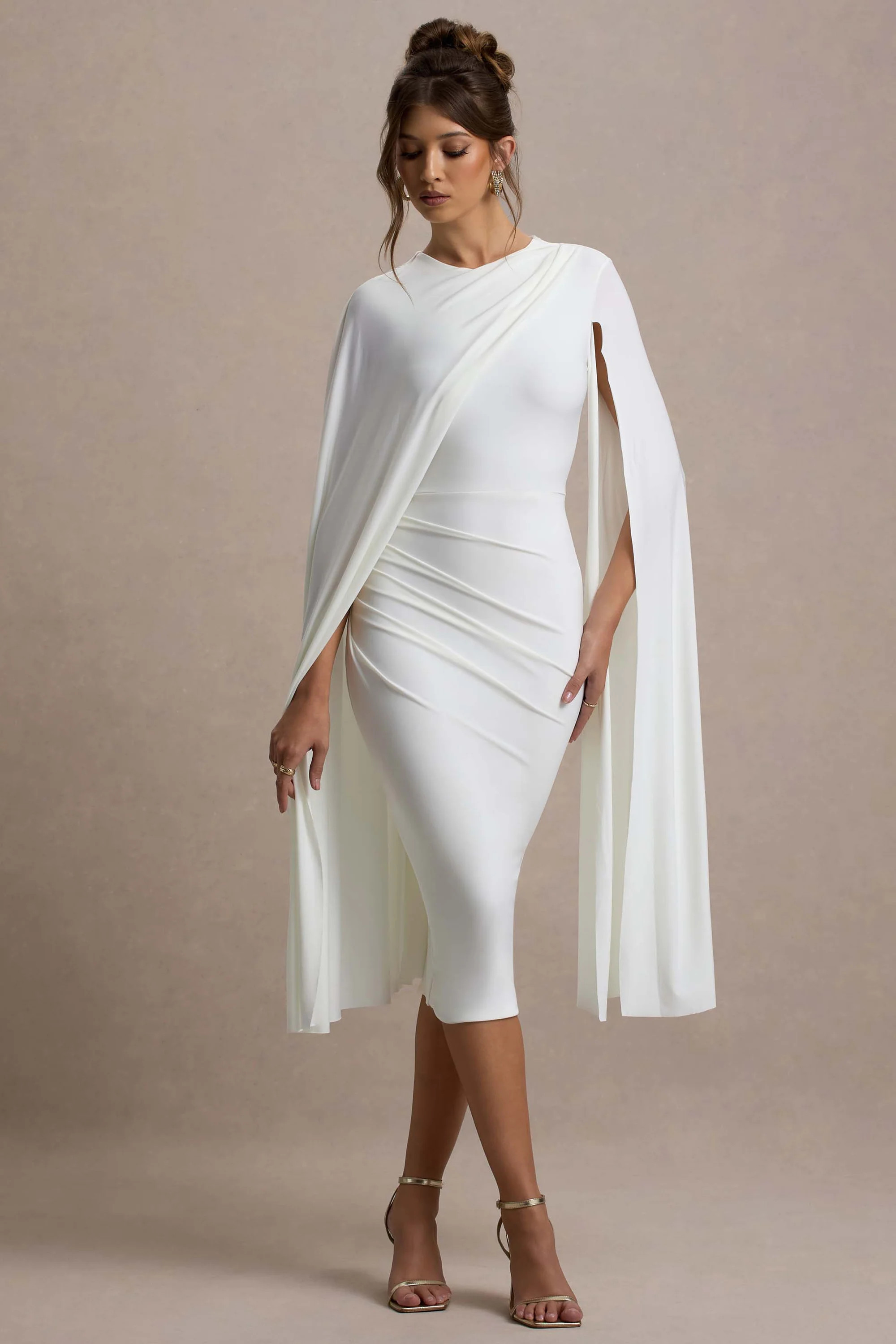 Marysol  White Asymmetric Cape Midi Dress | Club L London