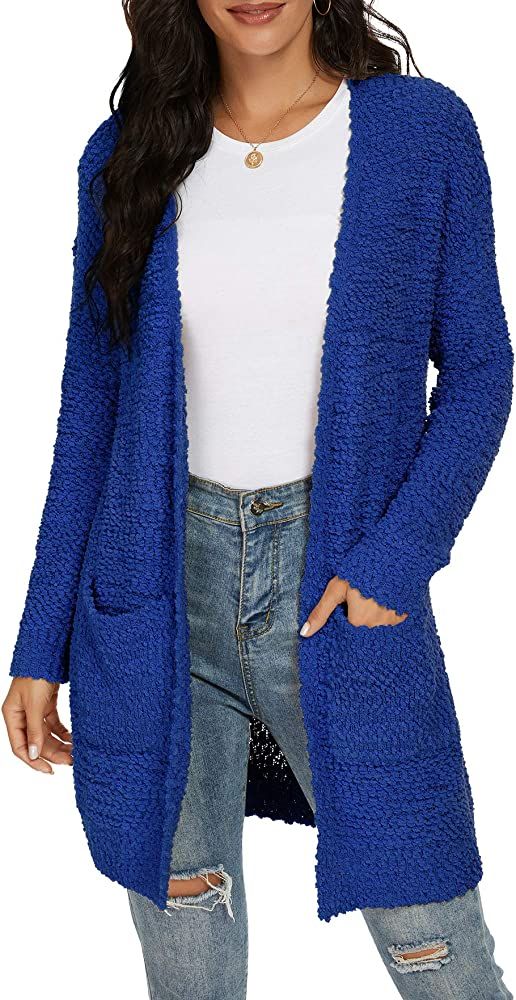QIXING Women's Casual Open Front Cardigans Long Sleeve Chunky Knit Sweater Coat with Pockets | Amazon (US)