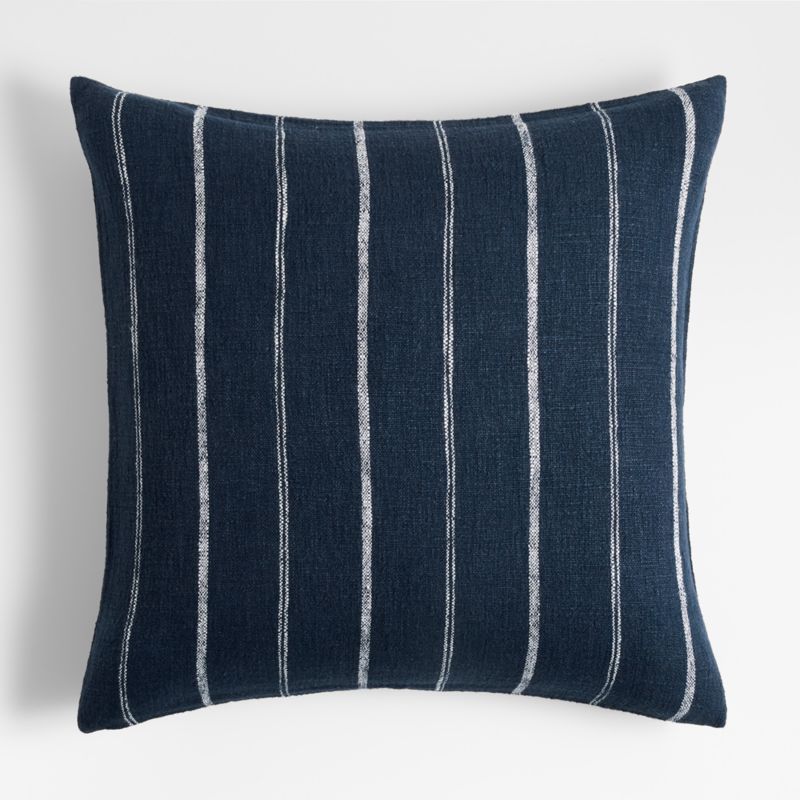 Cliff 23"x23" Blue Pinstripe Linen Decorative Throw Pillow with Feather-Down Insert + Reviews | C... | Crate & Barrel
