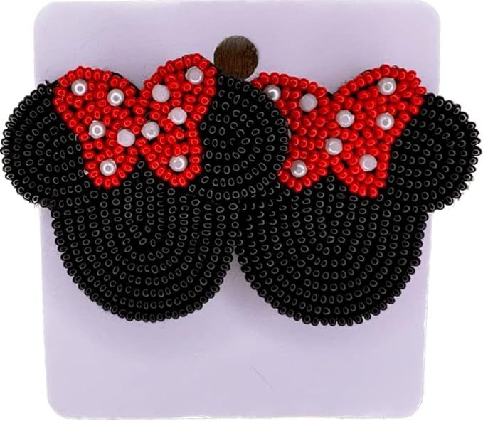 Iconic Mouse Minnie Mickey Theme Park Statement Seed Bead Boho Earrings | Amazon (US)