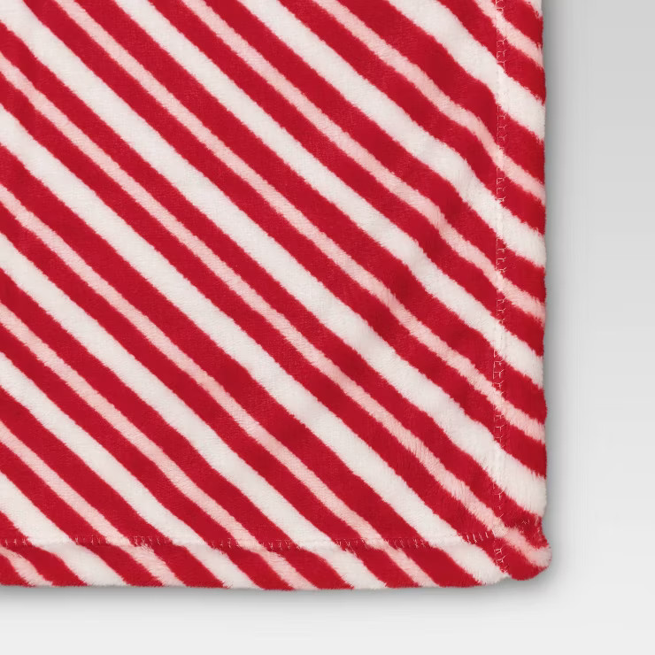 Candy Cane Striped Printed Plush Christmas Throw Blanket - Wondershop™ | Target