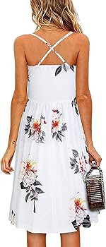 Women's Summer Floral Dress Spaghetti Strap Button Down Sundress with Pockets | Amazon (US)
