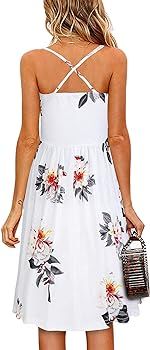 Women's Summer Floral Dress Spaghetti Strap Button Down Sundress with Pockets | Amazon (US)