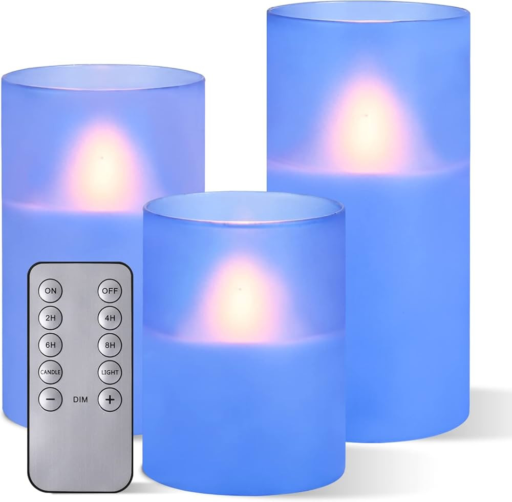 Red Glass Flameless Candles, Battery Operated Candles with Remote & Timer, Real Wax Pillar Candle... | Amazon (US)