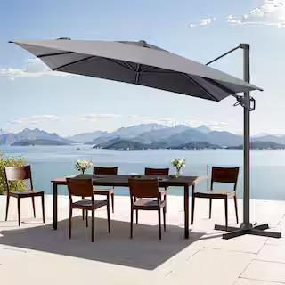 9 ft. x 11 ft. Aluminum Cantilever Offset 360° Swivel Adjustable Canopy Tilt Patio Umbrella in D... | The Home Depot
