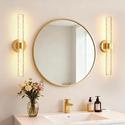 DORESshop 21 in.2-Light Gold Stone Pattern Integrated LED Wall Sconce Set of 2, 3000K Wall Decor for Bedroom and Living Room | Target