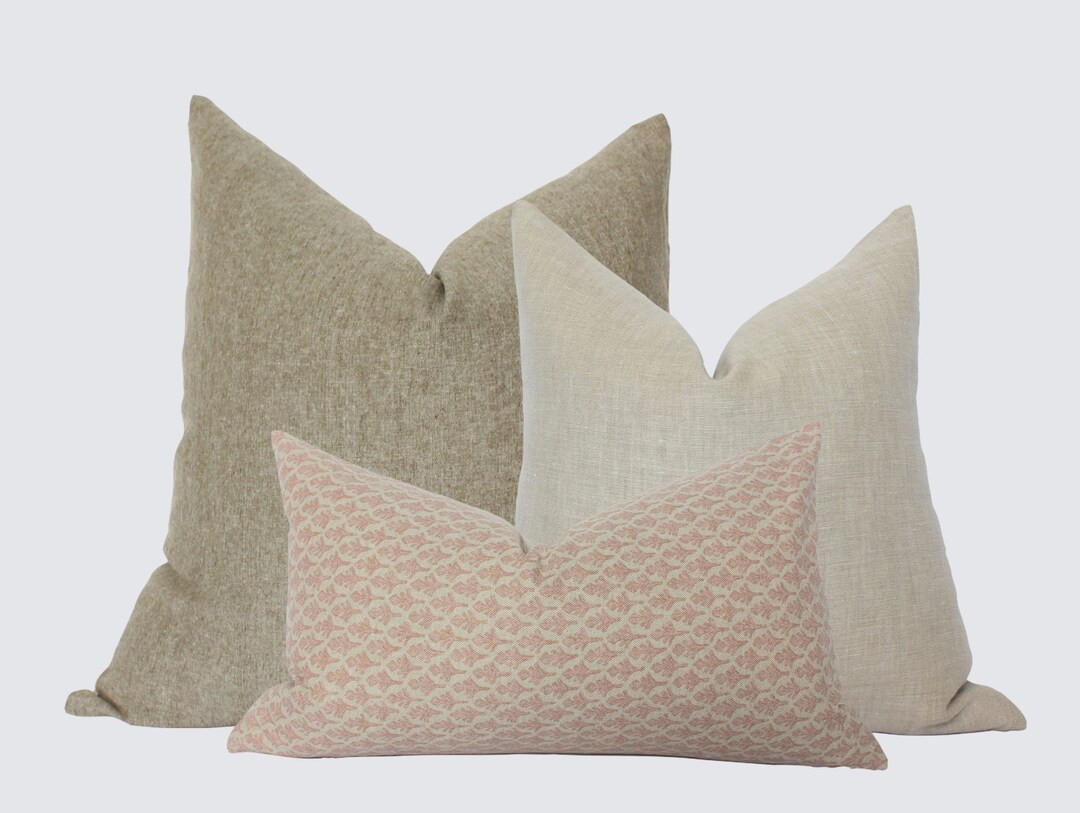 Sofa Pillow Combination, Blush Throw Pillow Combo, Olive and Cream Pillow Set of 3, Neutral Pillo... | Etsy (US)