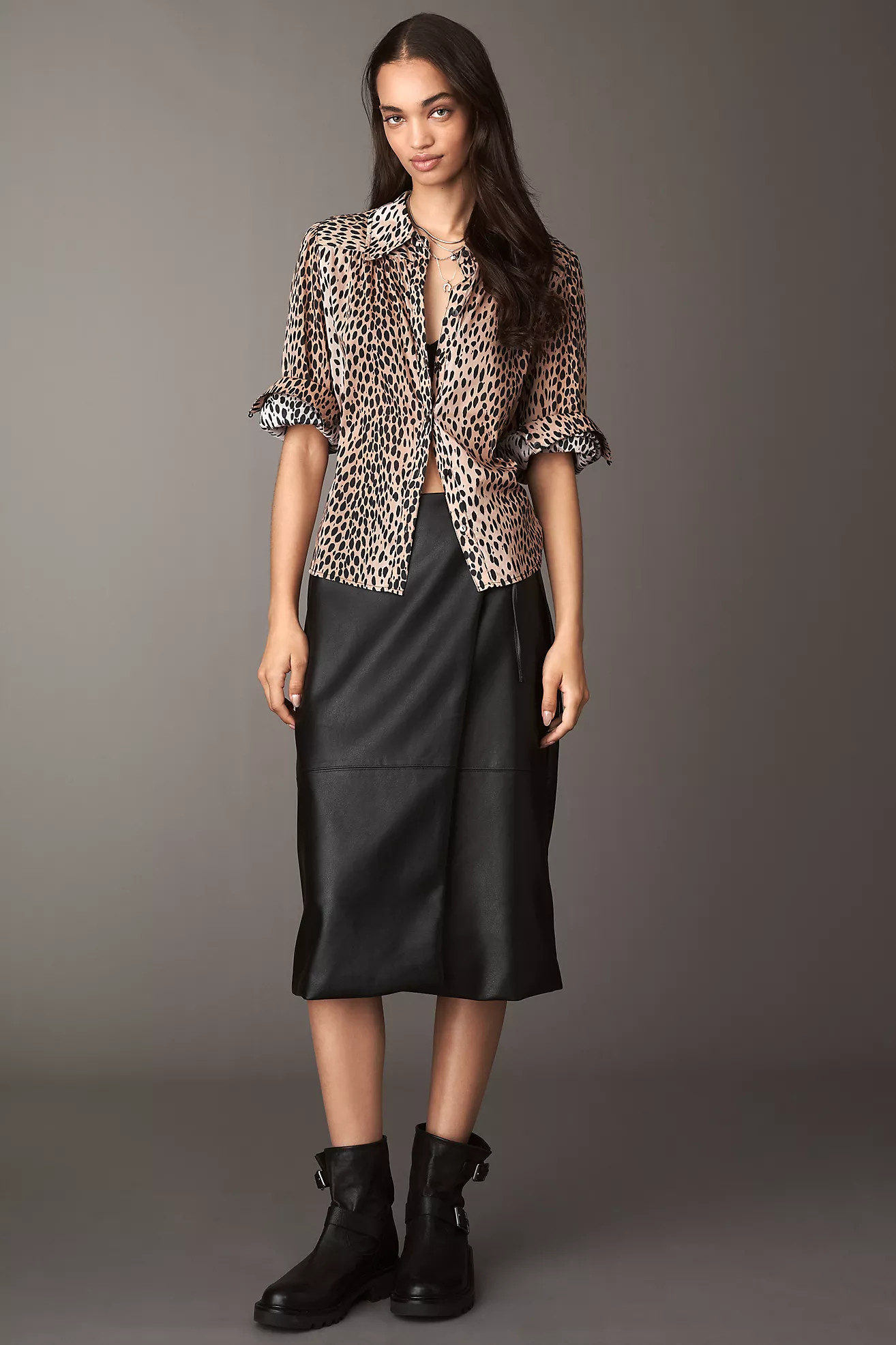 Maeve Faux-Leather Wrap Midi Skirt | Anthropologie (US)