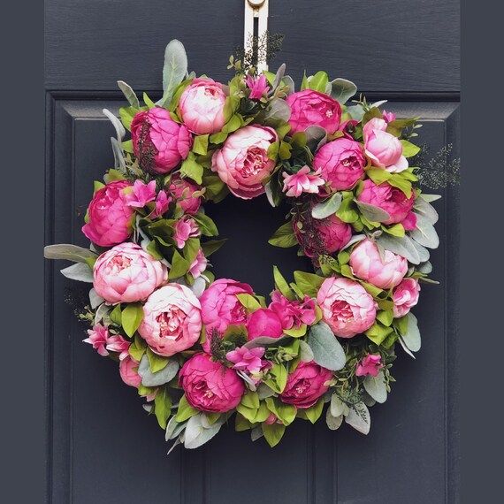 Spring Peony Wreath  Front Door Decor  Lambs Ear Wreath  | Etsy | Etsy (US)