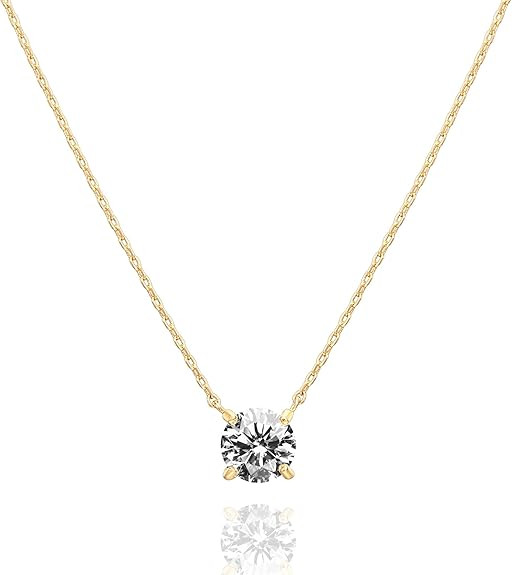 PAVOI 14K Gold Plated Crystal Solitaire 1.5 Carat (7.3mm) Cubic Zirconia Dainty Choker Necklace |... | Amazon (US)