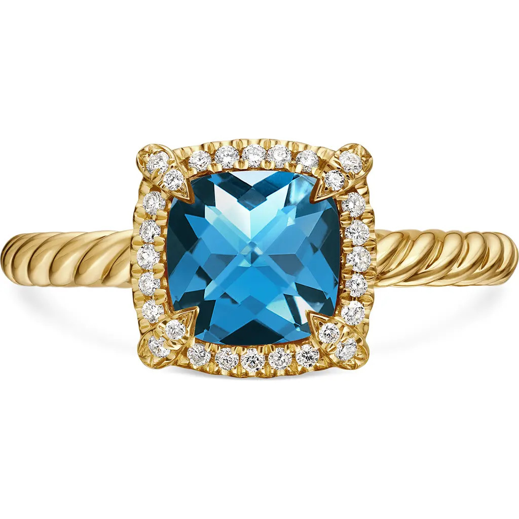 David Yurman Petite Chatelaine® Pavé Bezel Ring in Yellow Gold/Blue Topaz at Nordstrom, Size 4 | Nordstrom