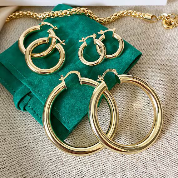 small gold hoop earrings,  thick hoop earrings, chunky hoops, 18k gold filled  hoops, hypoallerge... | Etsy (US)