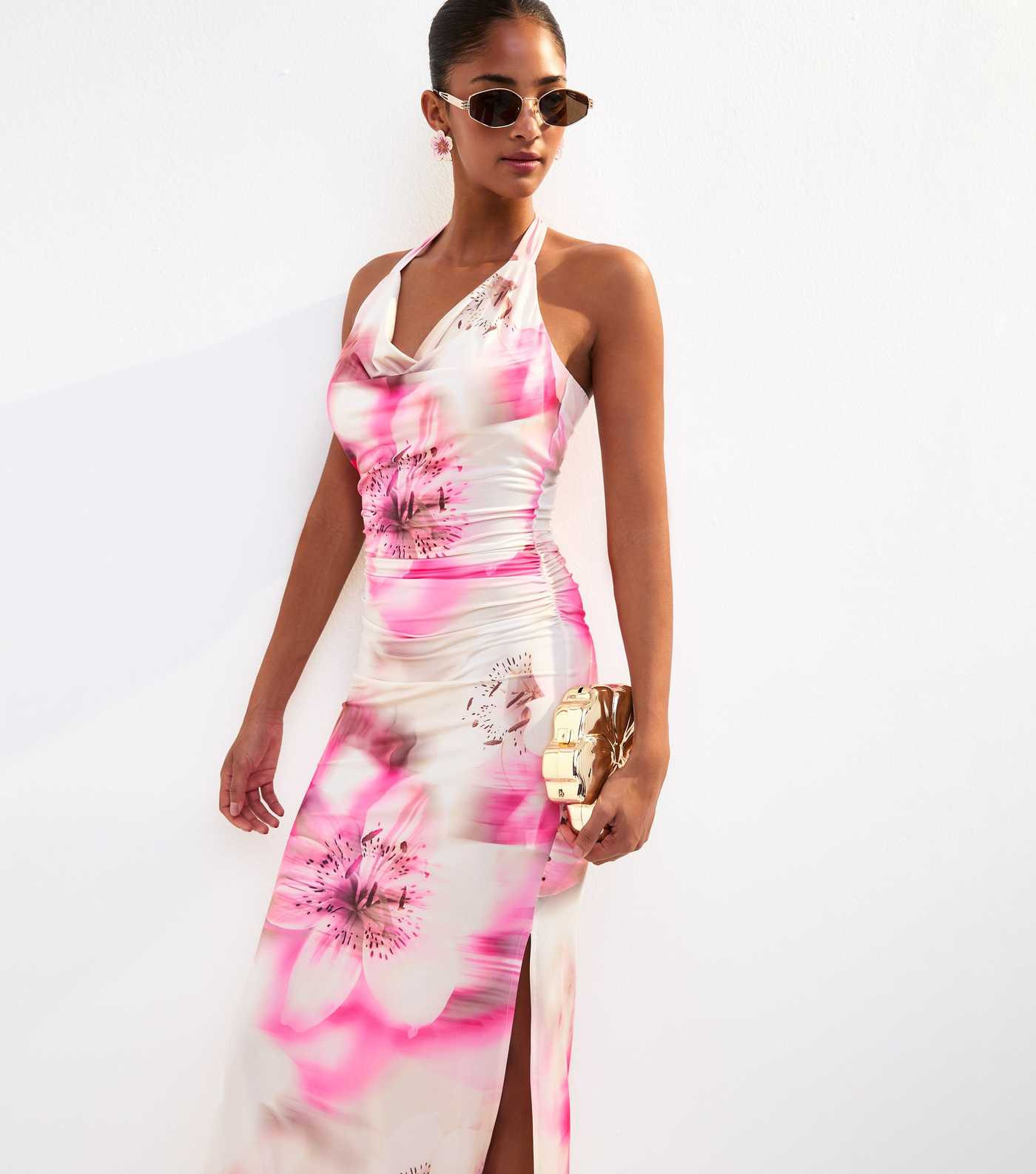 Pink Lily Print Halterneck Maxi Dress | New Look | New Look (UK)
