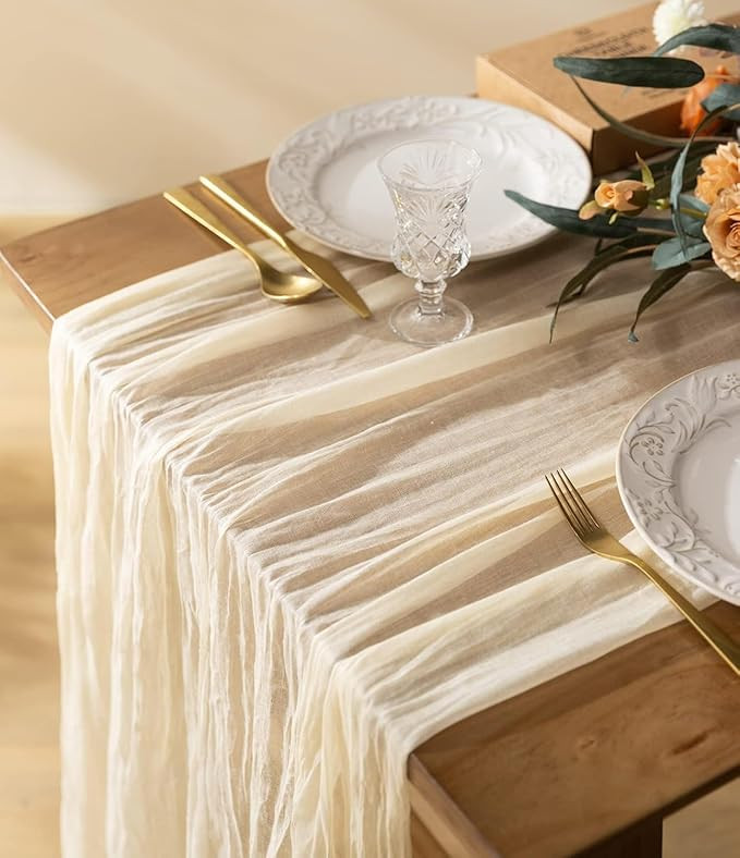 Vitalizart Cheesecloth Table Runner 10ft Gauze Boho Rustic Ivory White Cream Cheese Cloth Table R... | Amazon (US)