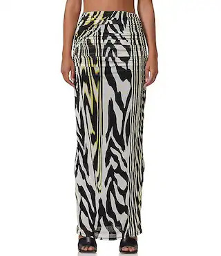 AFRM Bevin Abstract Zebra Printed Mesh Ruched Pull-On Coordinating Maxi Skirt | Dillard's | Dillard's