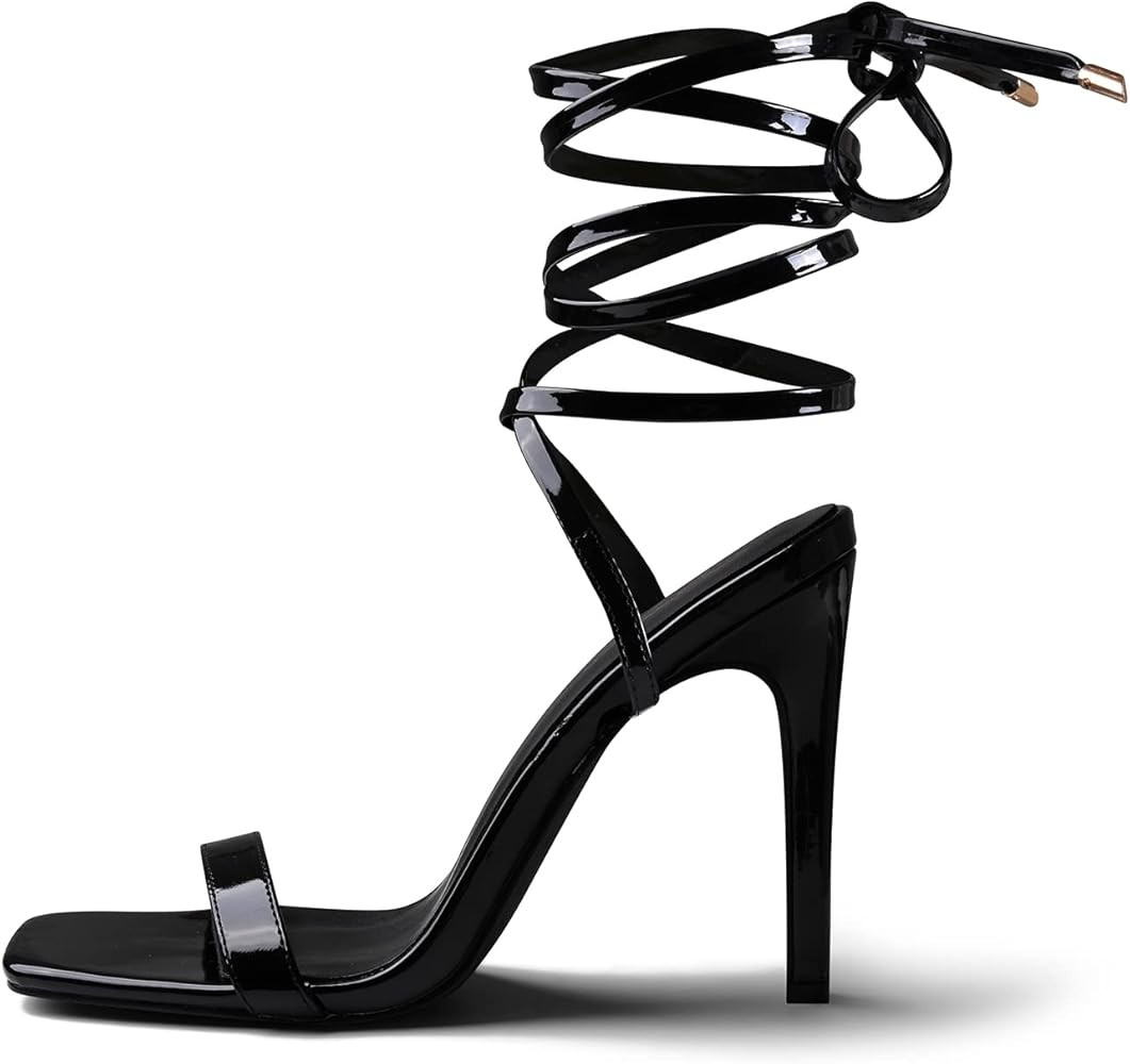 Zhabtuc Women Strappy Heeled Sandals, Sexy 4.3 inch Stilettos Sexy Ankle Strap Lace Up Square Toe... | Amazon (CA)