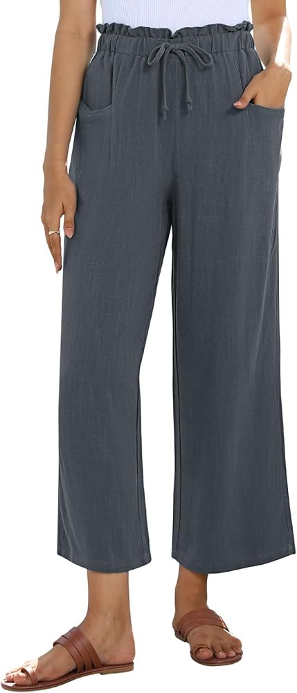 siliteelon Wide Leg Linen Pants for Women Summer Capri Palazzo Flowy Pants Casual Loose High Wais... | Amazon (US)