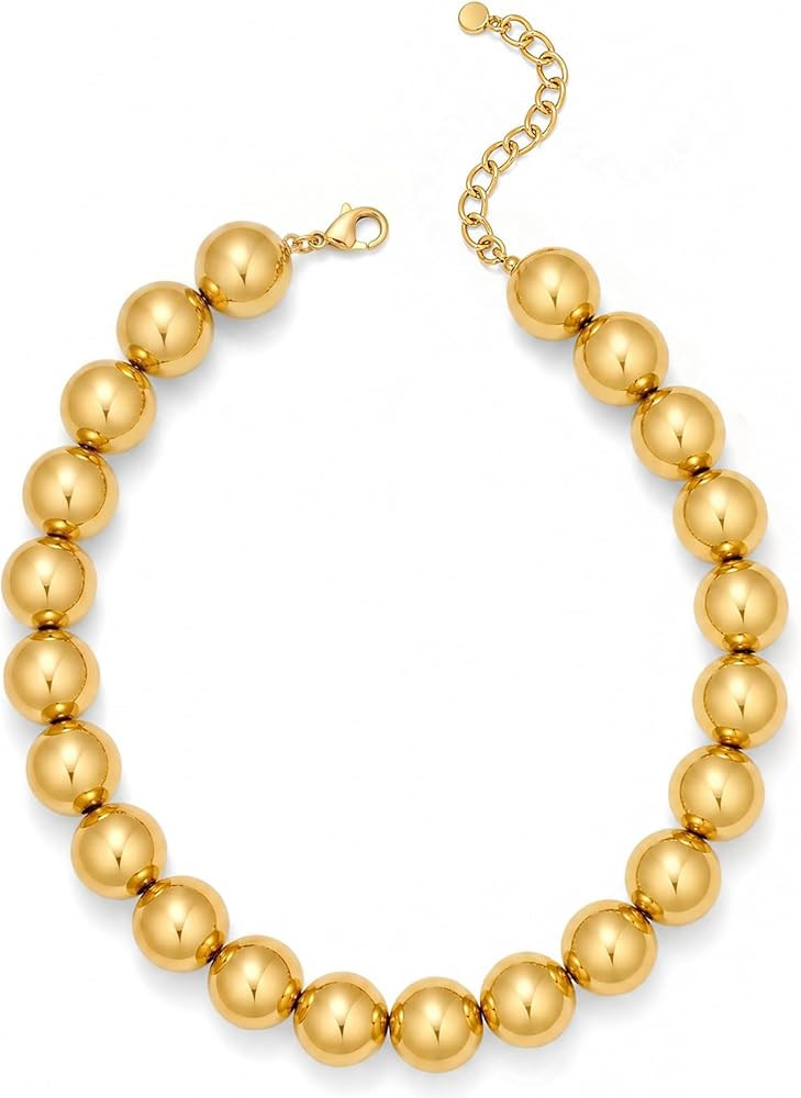 Chunky Beaded Choker Necklace for Women Boho Statement Necklace with Large Pearl Blue Brown Tone ... | Amazon (US)