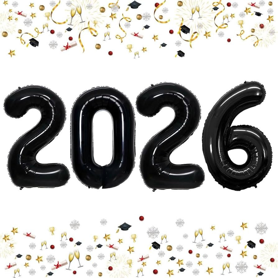GOER 42 Inch 2026 Black Foil Number Balloons for 2026 New Year Eve Festival Party Supplies Gradua... | Amazon (US)