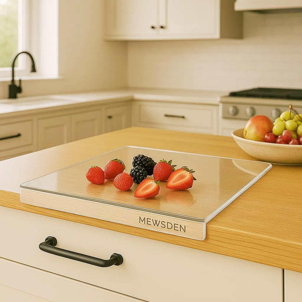 Acrylic Cutting Board with Counter Lip, Clear Cutting Boards for Countertop Protector, Non-Slip Cutting Board for Kitchen Counter, Aesthetic Kitchen Decor Gadgets House Warming Gifts(16.1"x12.5") | Amazon (US)