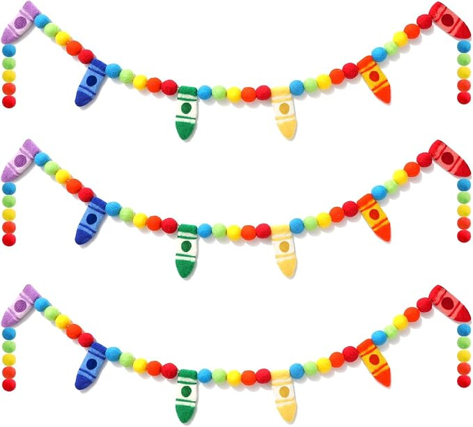 Pre-Strung Crayon Felt Banner Flags Back to School Decorations Colorful Rainbow Ball Hanging Bann... | Amazon (US)